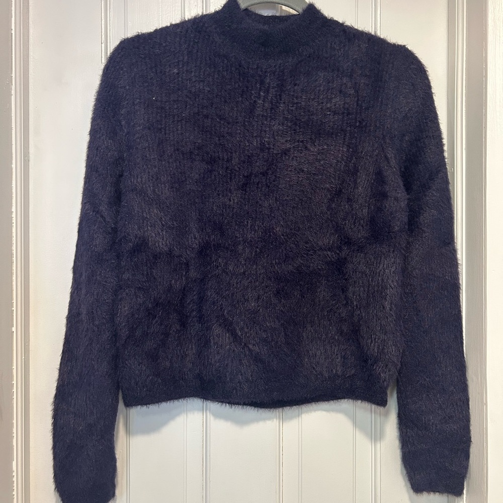 & Other Stories Dark Purple Wool Cropped Mockneck Sweater Large